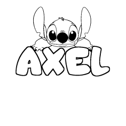 Coloring page first name AXEL - Stitch background
