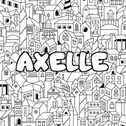 Coloring page first name AXELLE - City background