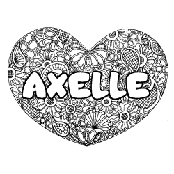 Coloring page first name AXELLE - Heart mandala background