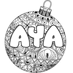 Coloring page first name AYA - Christmas tree bulb background