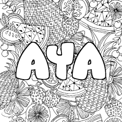Coloring page first name AYA - Fruits mandala background