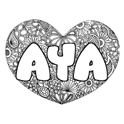 Coloring page first name AYA - Heart mandala background