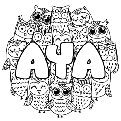 Coloring page first name AYA - Owls background