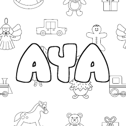 Coloring page first name AYA - Toys background