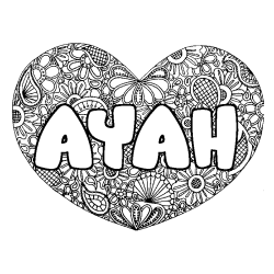 Coloring page first name AYAH - Heart mandala background