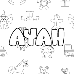 Coloring page first name AYAH - Toys background