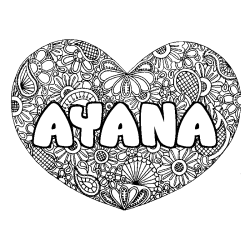 Coloring page first name AYANA - Heart mandala background
