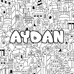 Coloring page first name AYDAN - City background