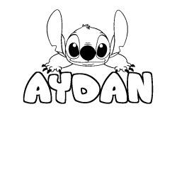 Coloring page first name AYDAN - Stitch background
