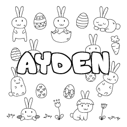 Coloring page first name AYDEN - Easter background