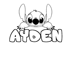 Coloring page first name AYDEN - Stitch background