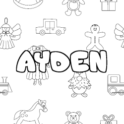 Coloring page first name AYDEN - Toys background