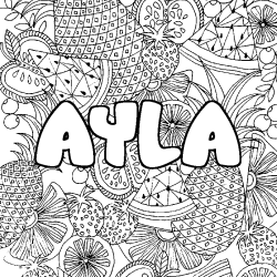 Coloring page first name AYLA - Fruits mandala background