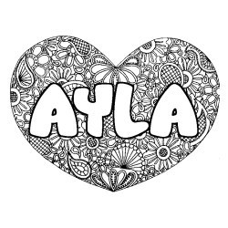 Coloring page first name AYLA - Heart mandala background