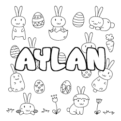 Coloring page first name AYLAN - Easter background