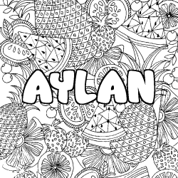Coloring page first name AYLAN - Fruits mandala background