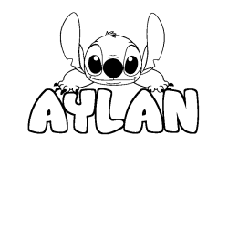Coloring page first name AYLAN - Stitch background