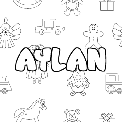 Coloring page first name AYLAN - Toys background