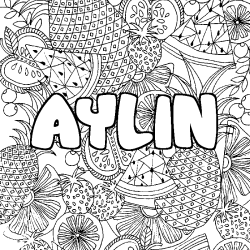 Coloring page first name AYLIN - Fruits mandala background