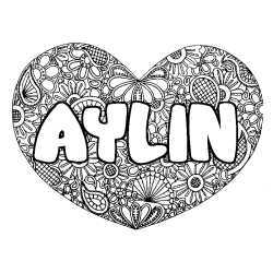 Coloring page first name AYLIN - Heart mandala background