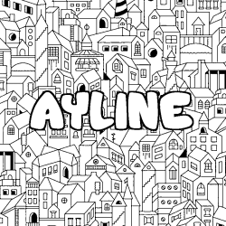 Coloring page first name AYLINE - City background