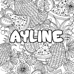 Coloring page first name AYLINE - Fruits mandala background