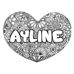 Coloring page first name AYLINE - Heart mandala background