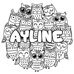 Coloring page first name AYLINE - Owls background