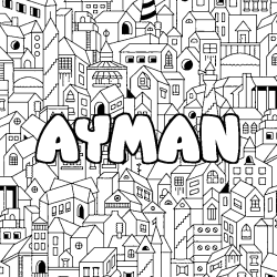 Coloring page first name AYMAN - City background