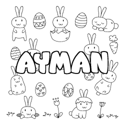 Coloring page first name AYMAN - Easter background