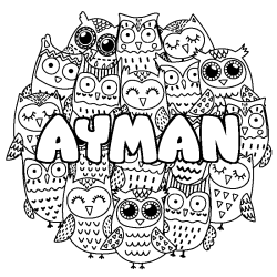 Coloring page first name AYMAN - Owls background