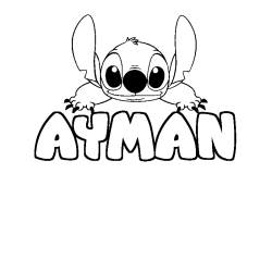 Coloring page first name AYMAN - Stitch background