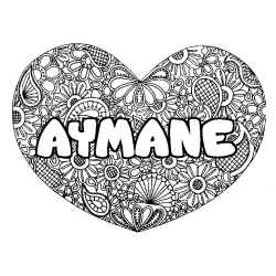 Coloring page first name AYMANE - Heart mandala background
