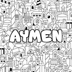 Coloring page first name AYMEN - City background