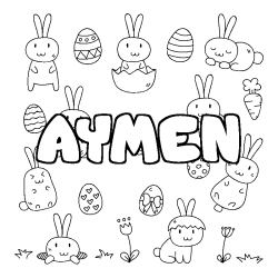 Coloring page first name AYMEN - Easter background
