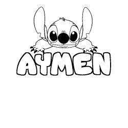 Coloring page first name AYMEN - Stitch background