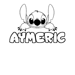 Coloring page first name AYMERIC - Stitch background