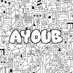 Coloring page first name AYOUB - City background