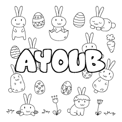 Coloring page first name AYOUB - Easter background
