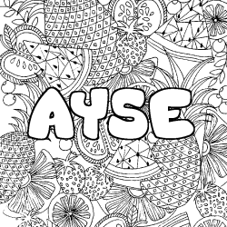 Coloring page first name AYSE - Fruits mandala background
