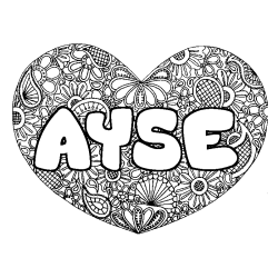 Coloring page first name AYSE - Heart mandala background