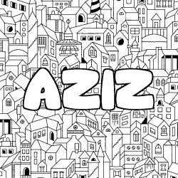 Coloring page first name AZIZ - City background