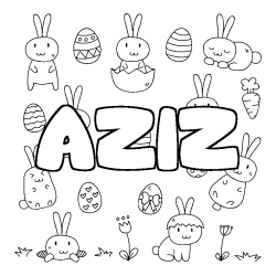 Coloring page first name AZIZ - Easter background