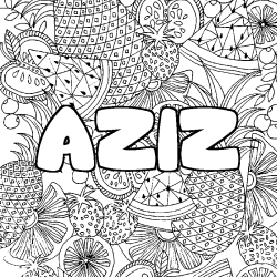 Coloring page first name AZIZ - Fruits mandala background