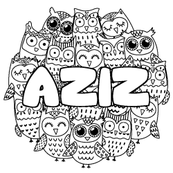 Coloring page first name AZIZ - Owls background