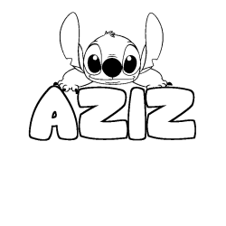 Coloring page first name AZIZ - Stitch background