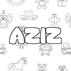 Coloring page first name AZIZ - Toys background