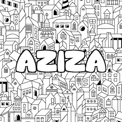Coloring page first name AZIZA - City background