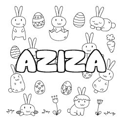 Coloring page first name AZIZA - Easter background