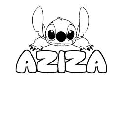 Coloring page first name AZIZA - Stitch background